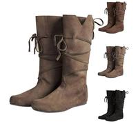 Botas medievales para hombre, zapatos vikingos, de piel, color marrón | Botas retro de cuero PU para hombres y mujeres, zapatos steampunk renacentistas, botas piratas planas