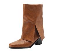 Botas Militar Otoño e Invierno Pantalones Botas Botines con Tacón Grueso y Punta Cuadrada Botas Cuero Negras, amarillo, 42 EU