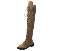 Botas Militares Mujer Altas - Botas Mosqueteras Mujer Cordones Elegante Retro Punta Redonda Planas Bota Cierre De Cremallera Lateral Sólido Ajustado Tacón Grueso Salvaje Comodas Elasticas Bota