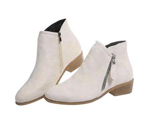 Botas minimalistas con cremallera lateral para mujer, botines, botas cortas, zapatos individuales para mujer, zapatos casuales, calentadores de piel para, Blanco, 37 EU
