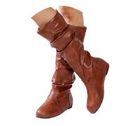 Botas Mujer Altas de Cuero Sintético, Boots Estilo Arrugado, Calzado Femenino Casual y Elegante para Otoño Invierno, Botas Moda Cómodas y Versátiles para Looks Diarios y Ocasiones Especiales