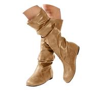 Botas Mujer Altas de Piel Sintética, Botas de Rodilla Arrugadas Planas Confortables, Calzado Femenino Moda para Día a Día y Ocasiones Casuales, Zapatos de Mujer Estilo Trendy