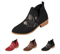 Botas Mujer Ante Tacón Bloque Gran Tamaño Botines Mujer Punta Puntiaguda, 2025 Nuevo Botín Impreso Con Patrón Bota Tacón Bajo Bota Bota Zapatos Casual Botín Tacón Cuadrado Botines, rojo, 41 EU