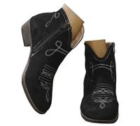 Botas Mujer Botas Vaqueras de Ante con Bordado Elegante, Botines Estilo Cowgirl con Cremallera Lateral y Tacón Medio, Calzado Moda Femenino para Dama Caminar Cómodo en Invierno