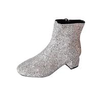 Botas Mujer Brillante con Lentejuelas Moda Botas Chelsea de Tacón con Cremallera Lateral Casual Cómodo Bota de Media Pantorrilla con Tacon Grueso Versátiles Botines Mujer para Fiesta