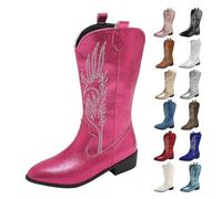 Botas Mujer Cowboy Media Caña Botas Pantorrilla Bordada Fiesta Vintage Boots Altas Originales Botin Tacón Alto Antideslizante Zapatos Comodos Moda Bota Sin Cordones para Invierno Otoño Primavera