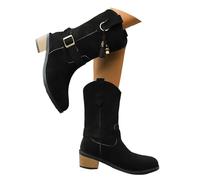 Botas Mujer de Moda, Botas Cowboy con Hebilla y Flecos Decorativos, Botines Cómodos de Tacón Bajo para Otoño e Invierno, Calzado Femenino Elegante y Versátil para Uso Cotidiano