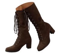 Botas Mujer Invierno de Tacón Medio con Cordones en Ante Sintético, Acogedor y Fashion, Ideal para Usos Diarios y Estilos Gótico Vintage Moderno, Diseño Detallado de Cordones Cruzados Ajustables