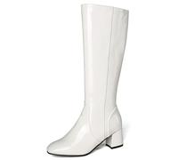 Botas Mujeres Piel Charol Rodilla Tacón Bloque Acabado Brillante Estilo Urbano Calle Moderno Invierno Moda Trendy,Blanca,40 EU