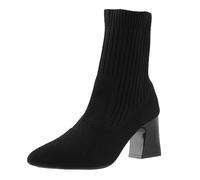 Botas N 35 Versátiles Punta Punta Tacones Gruesos Tacones Altos Calcetines Elásticos Tejidos Botas Botas Trenzadas Volantes Mujer Botas Cuña Invierno, Negro , 37 EU