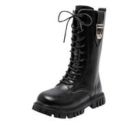 Botas Negras PunkgóTicas para NiñAs PunkgóTicas Zapatos para NiñAs Botas Militares Blancasde Cuero SintéTico con Cordones Y Cremallera Lateral De Media CañAotoñO-Invierno (Black-B, 34 Big Kids)