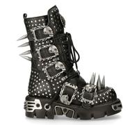 Botas New Rock 1535-S1 Unisex De Cuero Negro Metálico Goth Con Púas