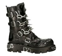 Botas New Rock M.727-S1 Hombre Negras Cuero Skull Llamas Reactor