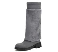 Botas Nieve Mid Calf Forrado Pelo Sintético Gamuza Suela Plataforma para Viaje Vacaciones Ártico,Gris,35 EU