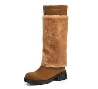 Botas Nieve Mid Calf Forrado Pelo Sintético Gamuza Suela Plataforma para Viaje Vacaciones Ártico,Marrón,43 EU