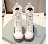Botas Niña Botas Altas para Niña con Adornos de Perlas y Flores, Calzado Moda Infantil Botines para Otoño e Invierno, Zapatos Niña Estilo Gótico Punk con Suela Antideslizante y Cordones Decorativos