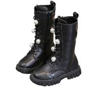Botas Niña Botas Altas para Niña con Adornos de Perlas y Flores, Calzado Moda Infantil Botines para Otoño e Invierno, Zapatos Niña Estilo Gótico Punk con Suela Antideslizante y Cordones Decorativos
