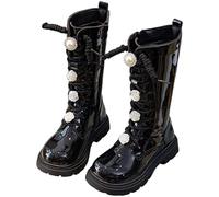 Botas Niña Botas Altas para Niña con Adornos de Perlas y Flores, Calzado Moda Infantil Botines para Otoño e Invierno, Zapatos Niña Estilo Gótico Punk con Suela Antideslizante y Cordones Decorativos