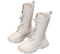 Botas Niña Botas Altas para Niña con Adornos de Perlas y Flores, Calzado Moda Infantil Botines para Otoño e Invierno, Zapatos Niña Estilo Gótico Punk con Suela Antideslizante y Cordones Decorativos