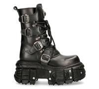Botas Nuevas Rock TANK373-S1 De Cuero Negro Unisex Combat Platform Biker Goth
