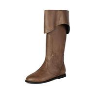 Botas occidentales, botas piratas medievales, botas góticas para hombres y mujeres que tiran de la pantorrilla, botas planas de jazz, botas de caballero, marrón, 40 EU
