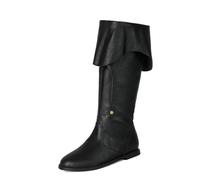 Botas occidentales, botas piratas medievales, botas góticas para hombres y mujeres que tiran de la pantorrilla, botas planas de jazz, botas de caballero, Negro , 40 EU
