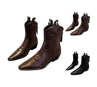 Botas occidentales con cremallera para mujer, botas de vaquero elegantes de piel, botas de vaquero, botas de moda para mujer, tacón de tobillo, botas de tobillo para otoño e invierno, botines vintage