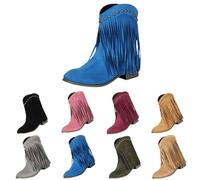 Botas occidentales con flecos para mujer, botines de tacón bajo con puños tachonados, hechos de gamuza sintética suave, calzado cómodo para salidas informales, conciertos de campo y eventos temáticos