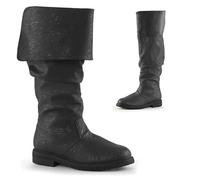 Botas Occidentales para Hombre y Mujer - Piratas Medievales, Góticas, Jazz, Caballero - Tirando de la Pantorrilla, Planas, Negro, 37 EU