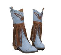 Botas occidentales para mujer, con flecos, botas de vaquero para mujer, medianas y altas, botas de senderismo con tacón de bloque, botas de equitación, botas vintage con flecos, botas de vaquera