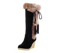 Botas occidentales para mujer, forradas, botas de invierno con tacón de cuña, botas largas para mujer, cálidas, de felpa, botas de invierno, botas de vaquero, botas de ante para otoño e invierno