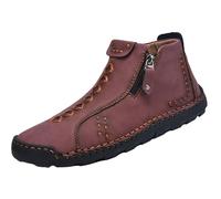 Botas ortopédicas de cuero para hombre, sin cordones, de ajuste ancho, con soporte de arco alto, con cremallera lateral, para hombre, a la moda, cómodas, para conducir, senderismo, calzado ligero, Red
