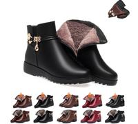 Botas ortopédicas de lana y cuero genuino for mujer, cálidas botas de nieve con cuña de lana for otoño e invierno, botas ortopédicas impermeables con cremallera lateral de cuero(Black*2 Plus,41 EU)