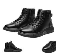 Botas ortopédicas de piel auténtica para hombre, cómodas, antideslizantes, absorben los golpes, con cremallera lateral, para todo el día, Black, 39 2/3 EU