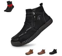 Botas ortopédicas for Hombre Ailongcity, Mocasines ortopédicos de Cuero Hechos Mano for Exteriores, Cremallera Lateral.(Black-Fleece,46 EU)