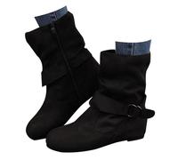 Botas ortopédicas para mujer, de pantorrilla ancha, a media pantorrilla, modernas, punta redonda, tacón grueso, botas vaqueras con forro de piel, botas de cuña ocultas, extraanchas, con cremallera