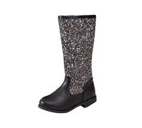 Botas para bebés y niñas, antideslizantes, elegantes, a media pantorrilla, hasta la rodilla, zapatos de princesa, zapatos para primeros pasos, Black, 13 UK Child