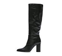 Botas para Mujer Botas de Cuero Genuino Tacones Altos Redondos Botas hasta la Rodilla Otoño Invierno Zapatos de Fiesta para Mujer