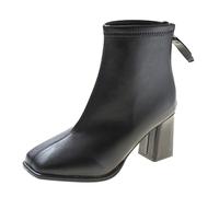 Botas para mujer con punta cuadrada del Reino Unido, zapatos de tacón medio alto, botas de piel sintética con cremallera trasera, botas impermeables, elegantes y versátiles, zapatos de durabilidad