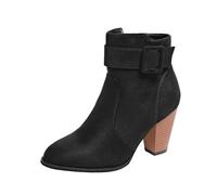 Botas para mujer del Reino Unido, botas de vaca para niña, sin cordones, duraderas, puntera cuadrada, botines para caminar, media altura, con cordones, cierre de cremallera, zapatos de tacón bajo y