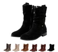 Botas para mujer del Reino Unido, botas vaqueras de tacón bajo y grueso, antideslizantes, para mujer, estilo sheriff, vintage, desgastadas, de poliuretano, zapatos occidentales de pantorrilla ancha, B