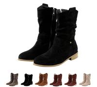 Botas para mujer del Reino Unido, botas vaqueras de tacón bajo y grueso, antideslizantes, para mujer, estilo sheriff, vintage, desgastadas, de poliuretano, zapatos occidentales de pantorrilla ancha, A