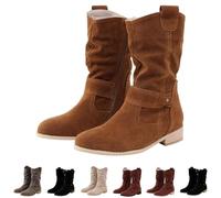 Botas para mujer del Reino Unido, botas vaqueras de tacón bajo y grueso, antideslizantes, para mujer, estilo sheriff, vintage, desgastadas, de poliuretano, zapatos occidentales de pantorrilla ancha, B