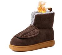 Botas para Mujer Hombre Diabéticos Casa Zapatilla Invierno Piel Forrado Cálida Zapatos Ajustables Pantuflas para Ancianos Men Brown 43