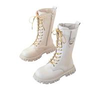 Botas para niña, clásicas, antideslizantes, con cordones, de piel sintética, modernas, monocromáticas, con suela antideslizante, elegantes, de princesa, botas altas por la rodilla, Z01beige, 35 EU
