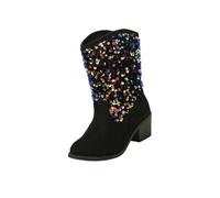 Botas para niña Sparkly Girls Cowboy Boots Dress Boot Pointed Toes Low Heel Mid Calf Zipper Birthday Toddler To Big Kid Botas de nieve 37, Negro , 30 EU