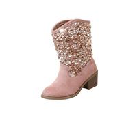 Botas para niña Sparkly Girls Cowboy Boots Dress Boot Pointed Toes Low Heel Mid Calf Zipper Birthday Toddler to Big Kid Botas de nieve 37, rojo, 31 EU