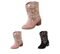 Botas para niños con purpurina, transpirables, antideslizantes, botas de equitación con lentejuelas, botas de equitación de piel sintética suave de tacón alto, botas de cuero de un solo color, para