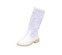 Botas para niños y niñas, botas altas a media pantorrilla, antideslizantes, elegantes, zapatos de princesa para primeros pasos, White, 13 UK Child