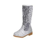 Botas para niños y niñas, botas altas a media pantorrilla, antideslizantes, elegantes, zapatos de princesa para primeros pasos, Silver, 13 UK Child